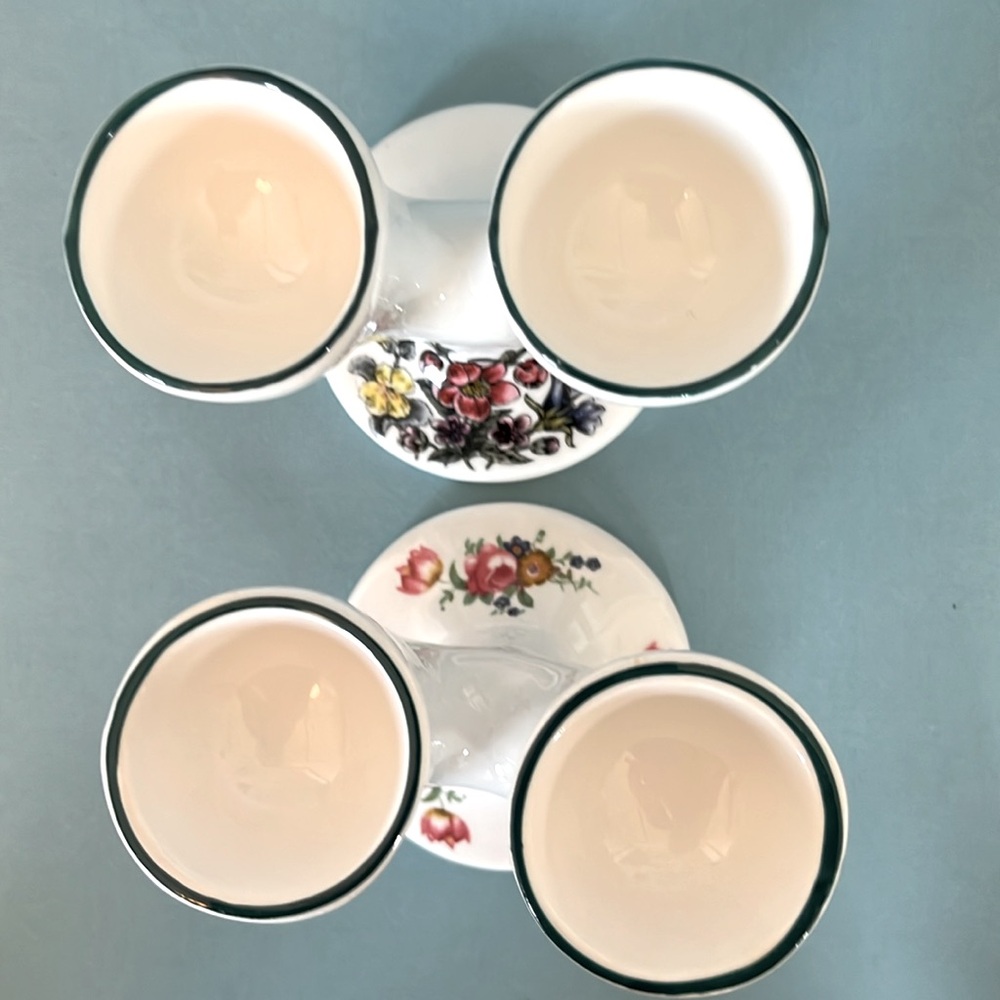 STAFFORDSHIRE Cream Floral DOUBLE‎ EGG Cups Set of 2 - Picture 2 of 7